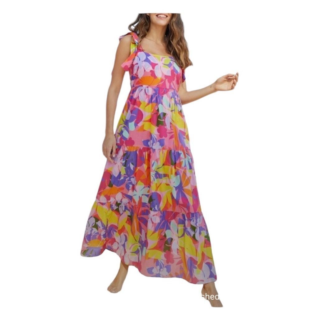 Jude Connally Rose Maxi Dress Size L In Kaleidoscope Floral Tie